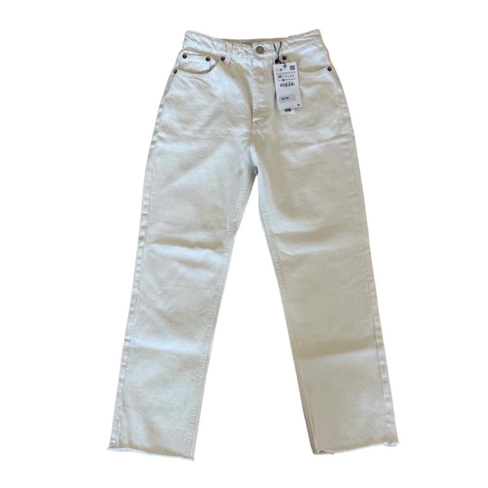 Zara Women's High Rise Straight Leg Jeans Beige Size 27 (US 4)NWT